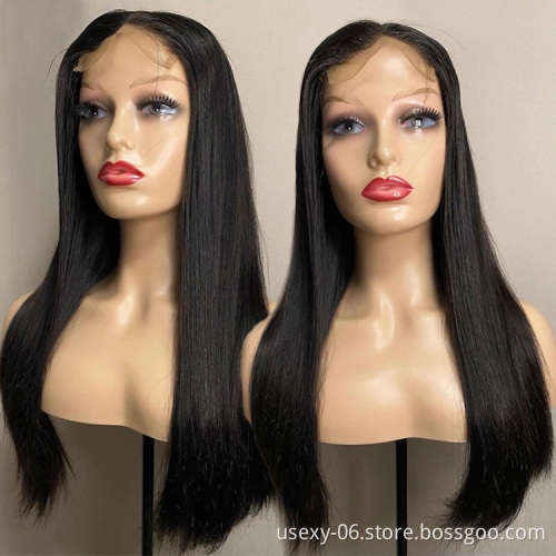 Virgin hair transparent swiss lace front wig,bone straight human hair wig,ladies hair HD frontal wigs for black women